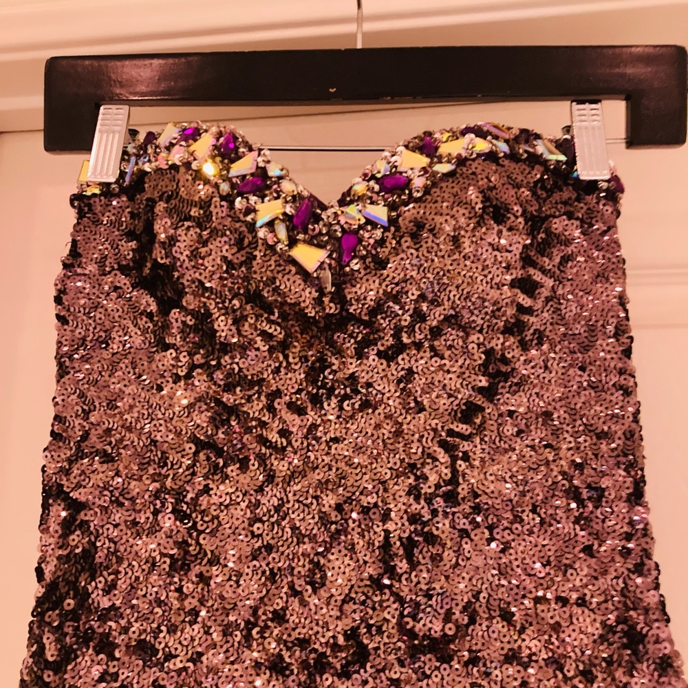 Purple sequin long evening gown